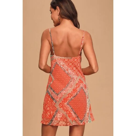 Resort Ready Red Multi Print Cowl Neck Mini Slip Lulu's Dress - Picture 5 of 12